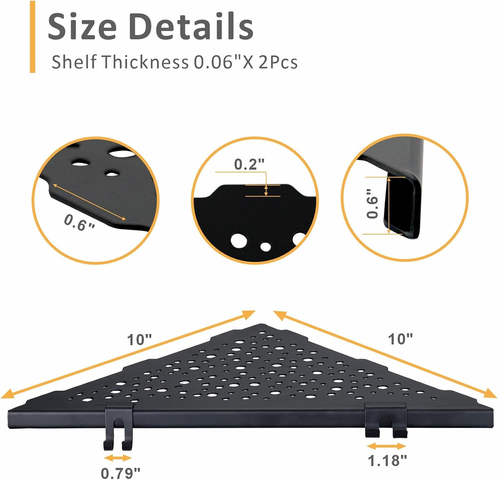 WELLUP Shower Shelf with 4 Hooks,10" Matte Black Corner Shower Shelf 2 Pack