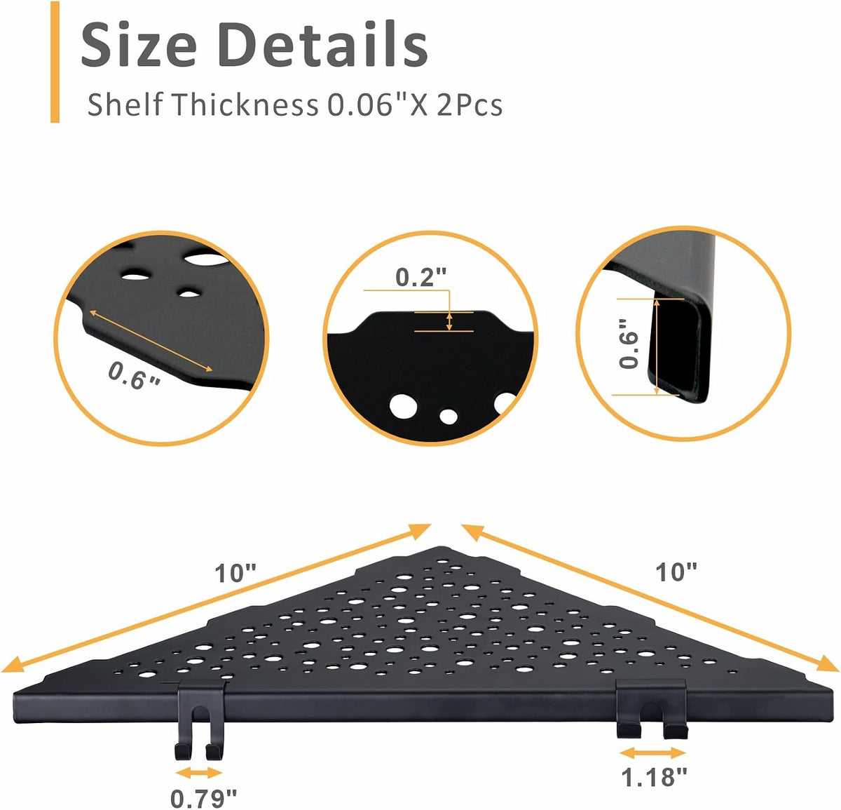 WELLUP Shower Shelf with 4 Hooks,10" Matte Black Corner Shower Shelf 2 Pack