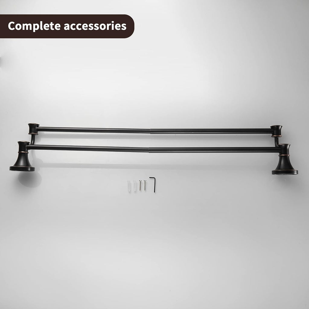 WOLIBEER Bronze Double Towel Bar, Adjustable 14.96 to 26.57 inches Towel Holder Oil Rubbed Farmhouse Towel Rack Rustic Towel Hanger Bathroom Wall Mounted