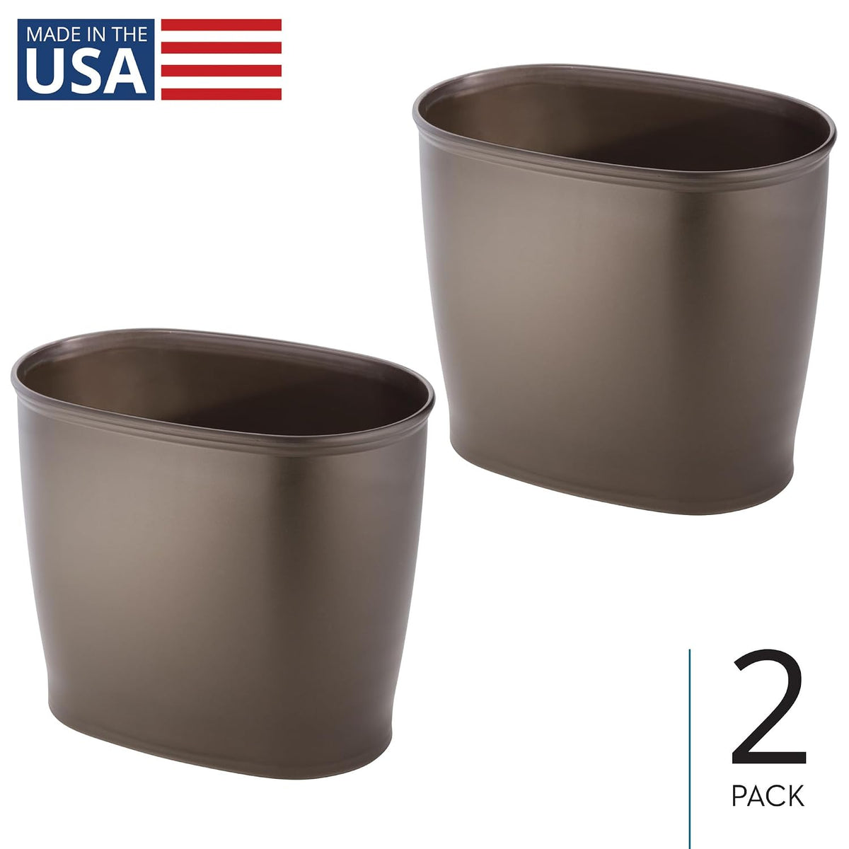 iDesign Slim Plastic Bathroom Trash Can, 2-Pack, Bronze