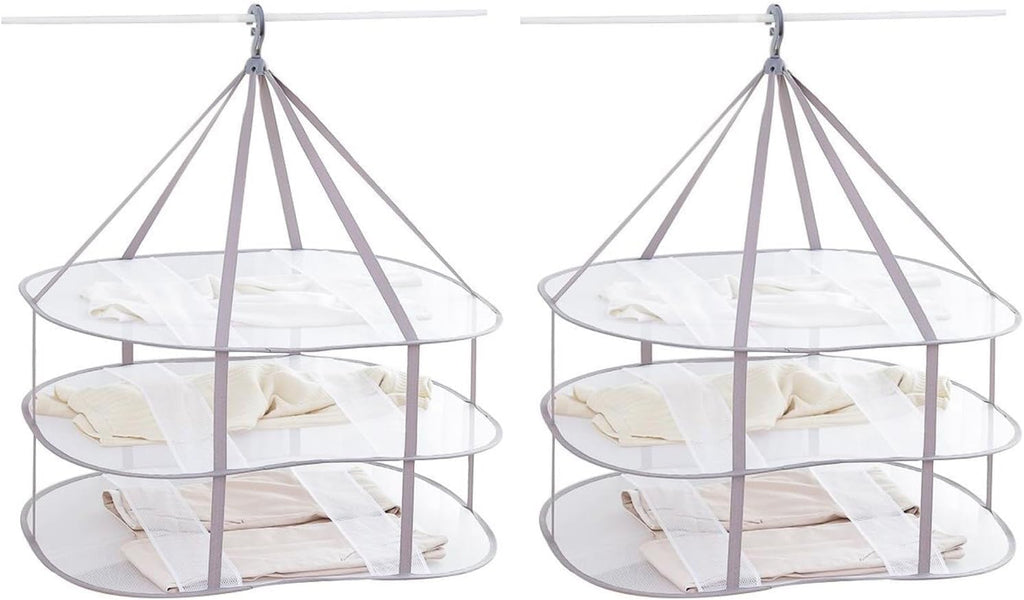 Looca 3-Tier Folded Mesh Clothes Hanging Dryer Sweater Drying Rack 30.3" L * 24.5" W*30.7" H (Pack of 2)