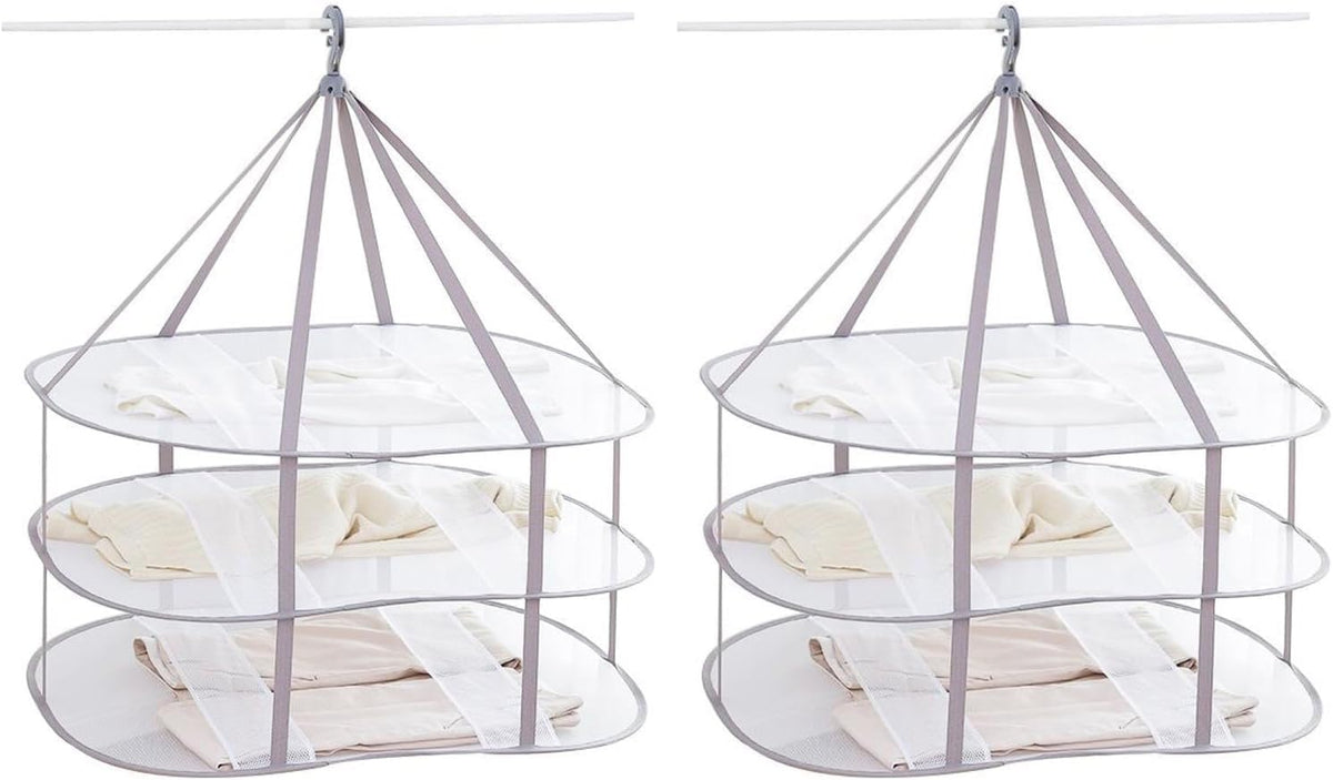 Looca 3-Tier Folded Mesh Clothes Hanging Dryer Sweater Drying Rack 30.3" L * 24.5" W*30.7" H (Pack of 2)