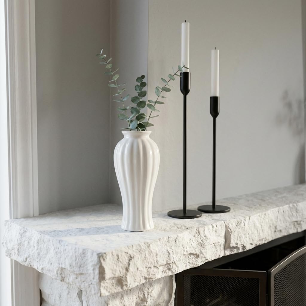 White Ceramic Vase, 9.3 Inch Water Safe Vase for Fresh Flowers, Farmhouse Home Decor Table Centerpieces for Living Room Cabinet Wedding(9'' Retro)