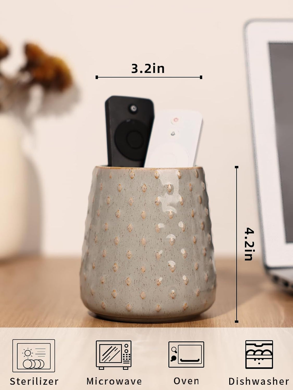 GDCZ Ceramic TV Remote Control Holder, Makeup Brush Pen Holder (Grey)