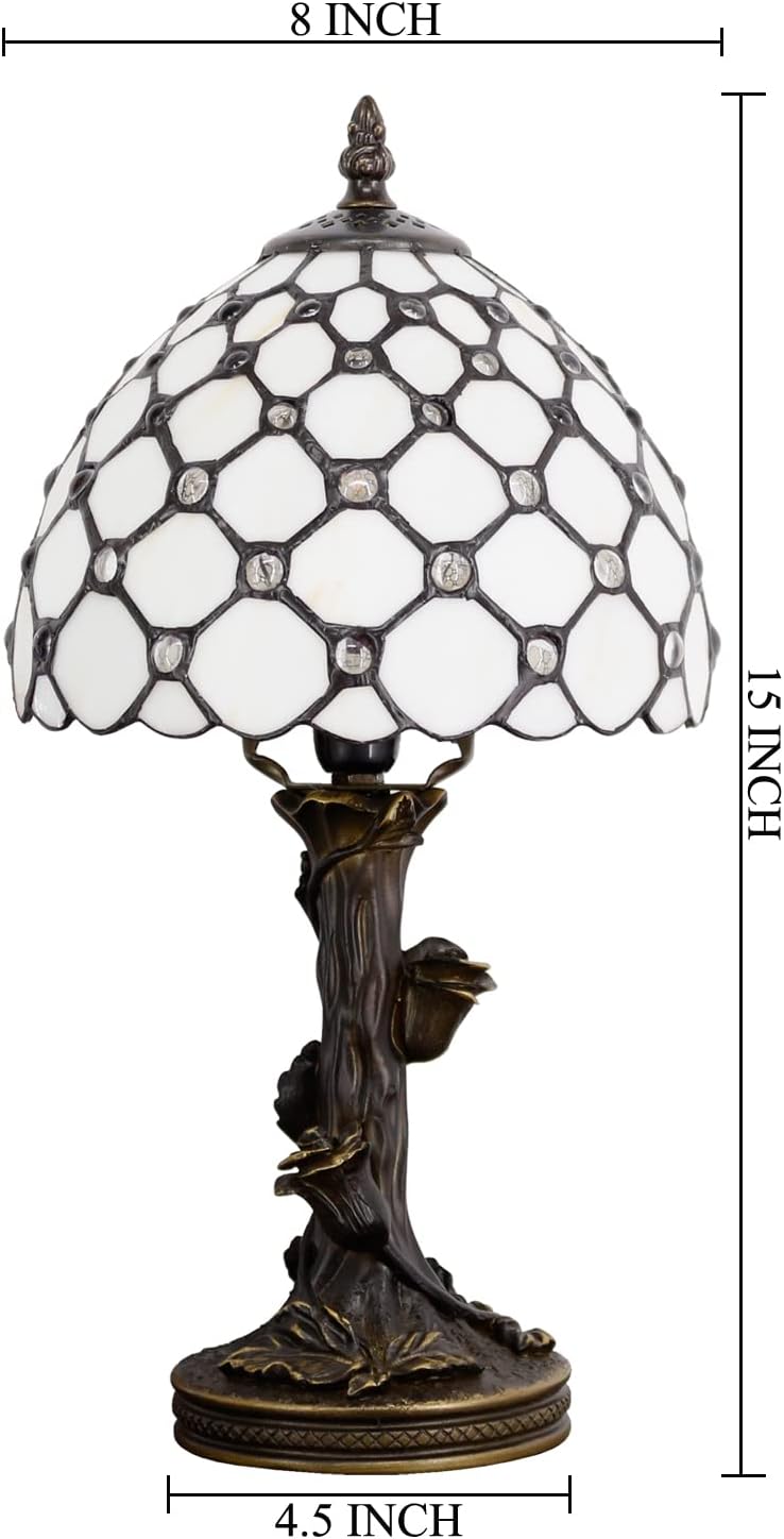 Tiffany Lamp Stained Glass Table Lamp White Crystal Pearl Bead Style