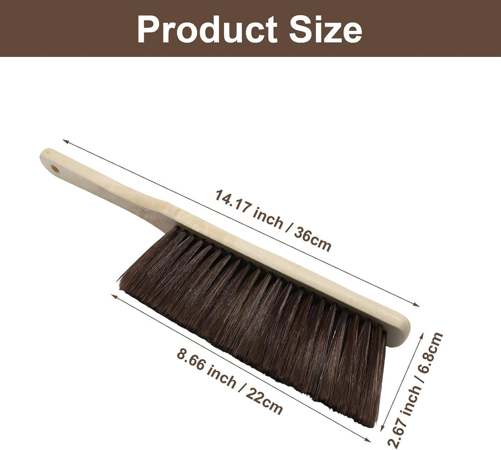 2 Pack Wooden Handle Dust Brush Set, Brown