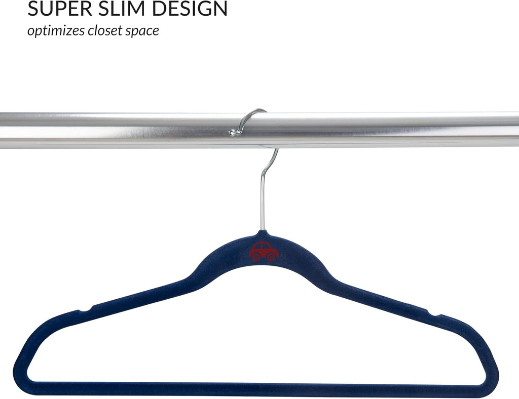 Simplify 25 Pack Kids Velvet Hangers | Slim | Non-Slip Design | Space Saving | Childrens Clothes | Shirts | Pants | Dresses | Baby Nursery | Closet Storage & Organization | Navy