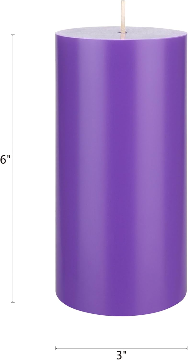 Mega Candles 3 pcs Unscented Solid Lavender Pillar Candles, Hand Poured Premium Wax Candle 3 Inch x 6 Inch, Home Décor, Spas, Weddings, Occasions, Party, Centerpieces, Holidays, Vigils, Prayers