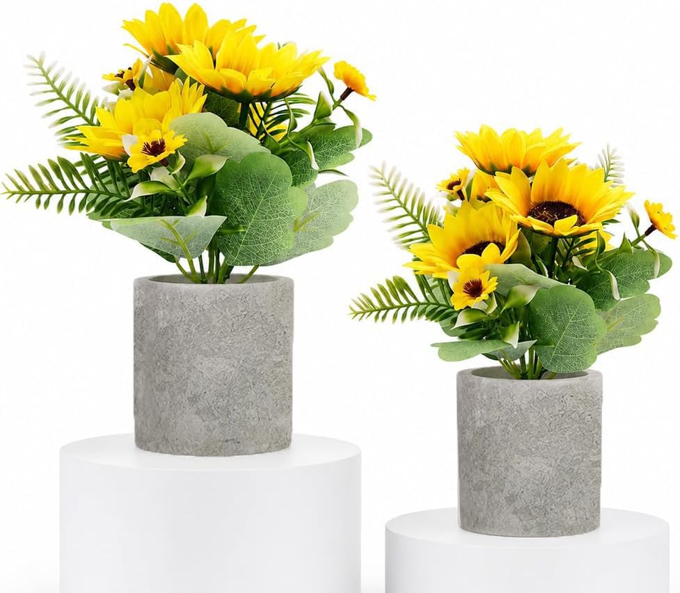 Fall & Thanksgiving Decor Artificial Sunflower Plants in Pot, 2 Pack