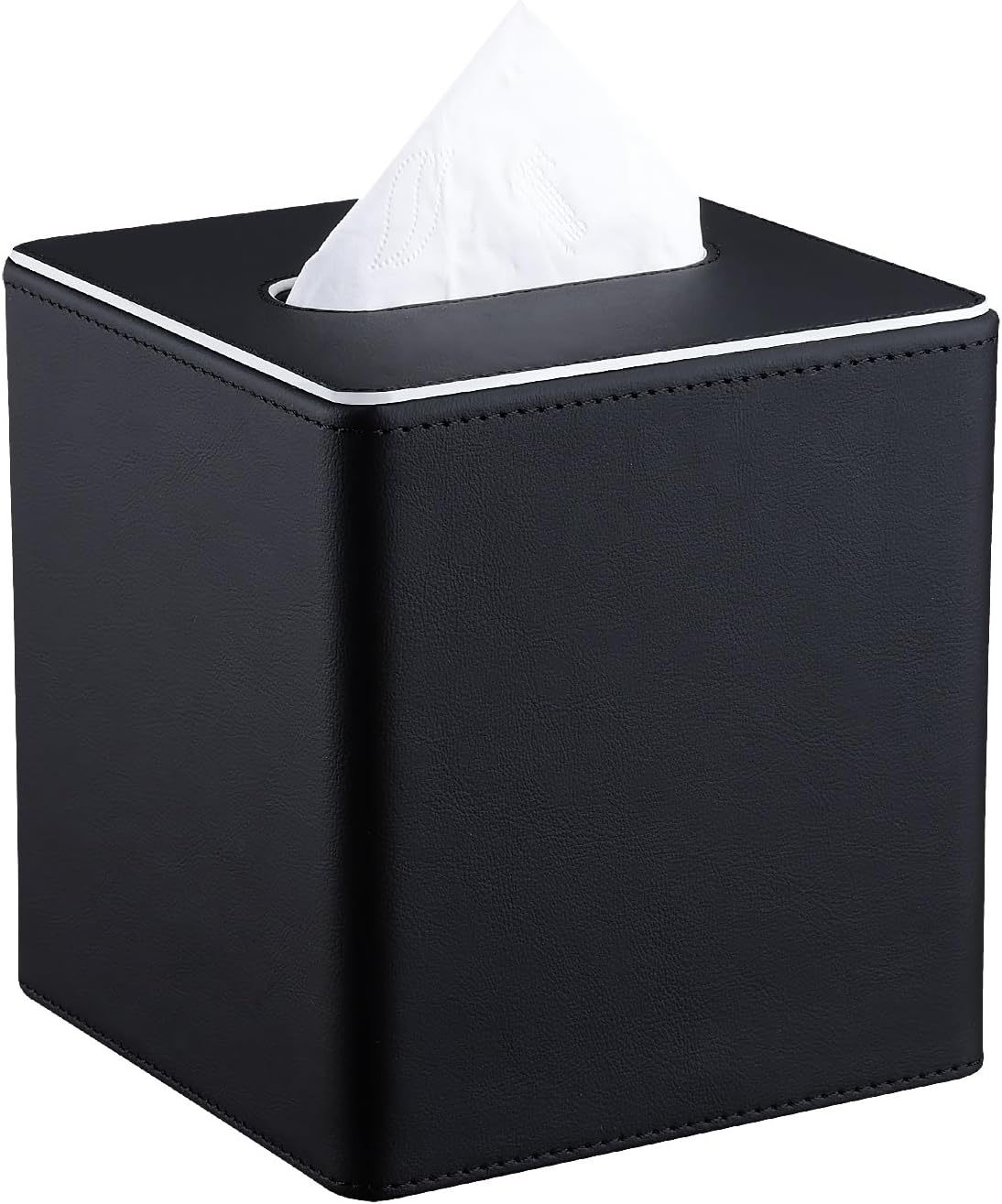 KINGFOM Leather Tissue Box Cover – Square Modern PU Leather Tissue Holder, Cube Tissue Dispenser for Home, Office, Bedroom, Bathroom – Elegant Minimalist Style (Black-Square)