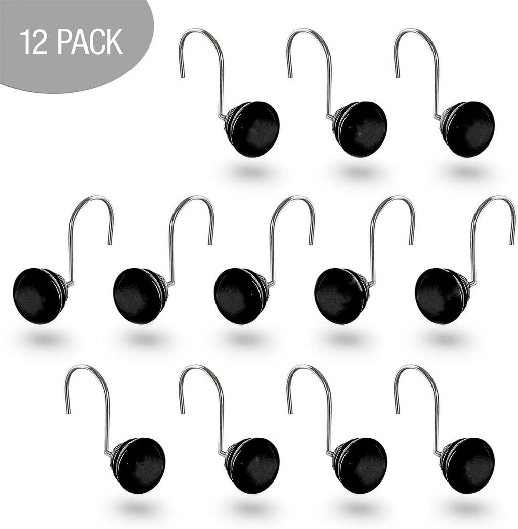 Creative Scents Black Shower Curtain Hooks Decorative | Set of 12