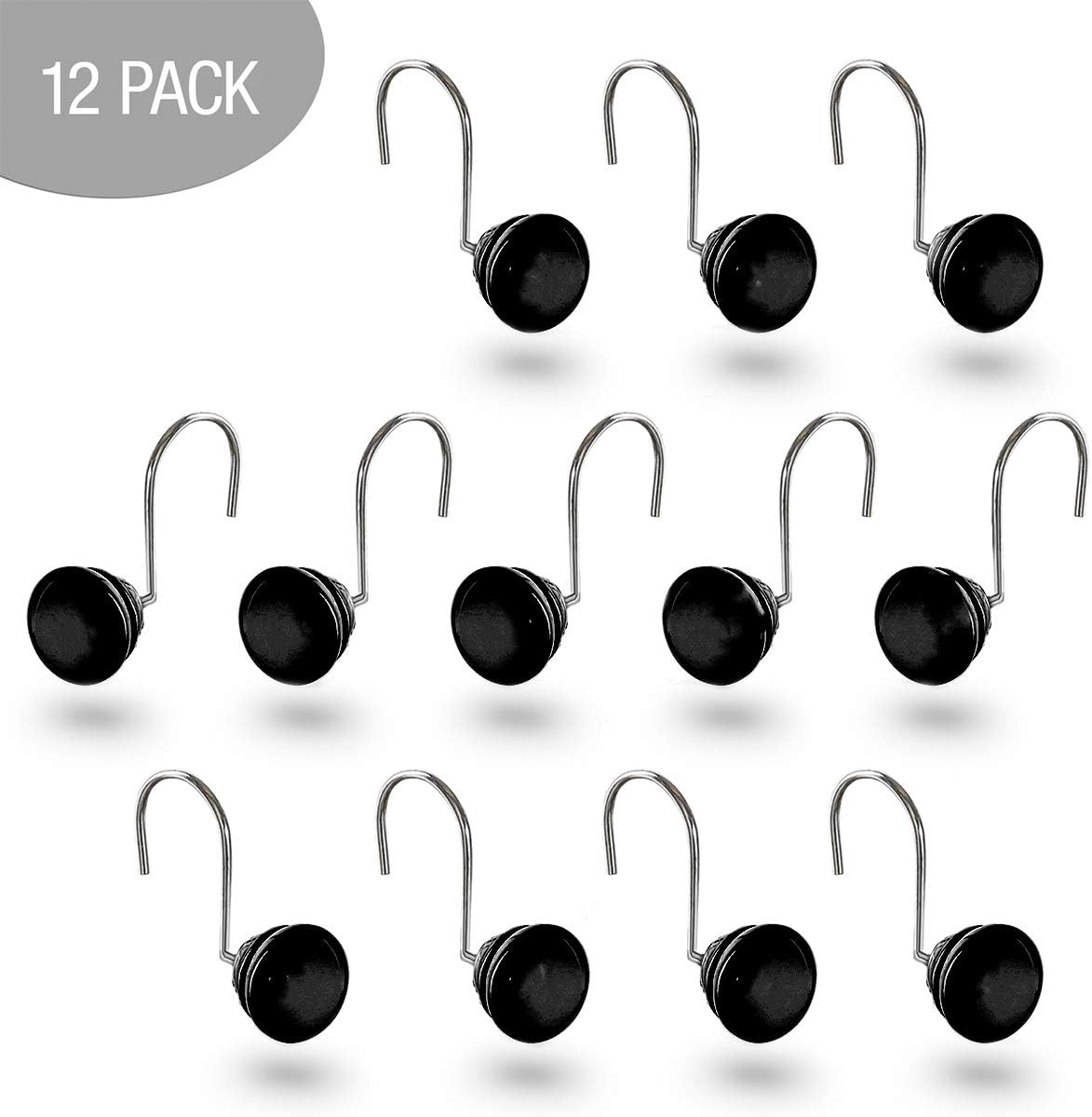 Creative Scents Black Shower Curtain Hooks Decorative | Set of 12