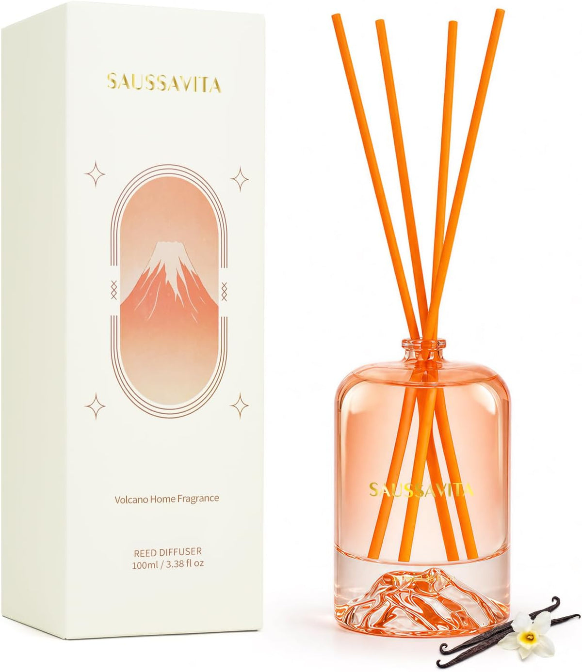 Reed Diffuser Set Volcano Design Vanilla Scent, 3.28 fl.oz Diffuser with Sticks for 60 Days, Home Fragrance Reed Diffuser for Bathroom Shelf Decor & Room Freshener