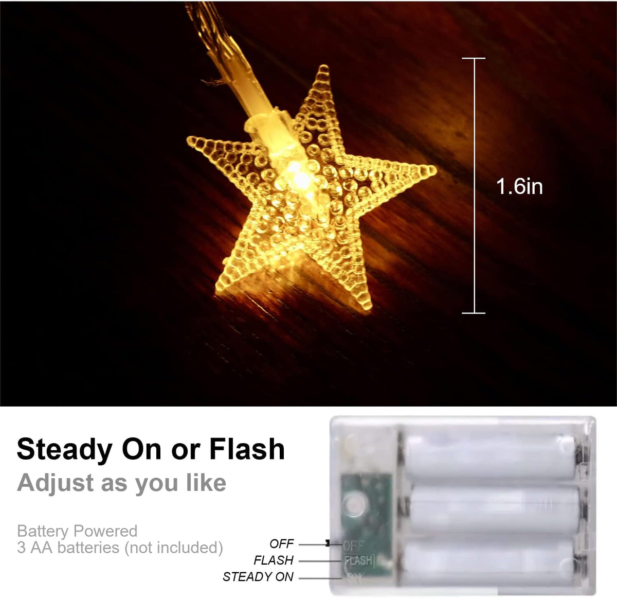ITICdecor Star String Lights Battery Operated15FT 30LED Warm White