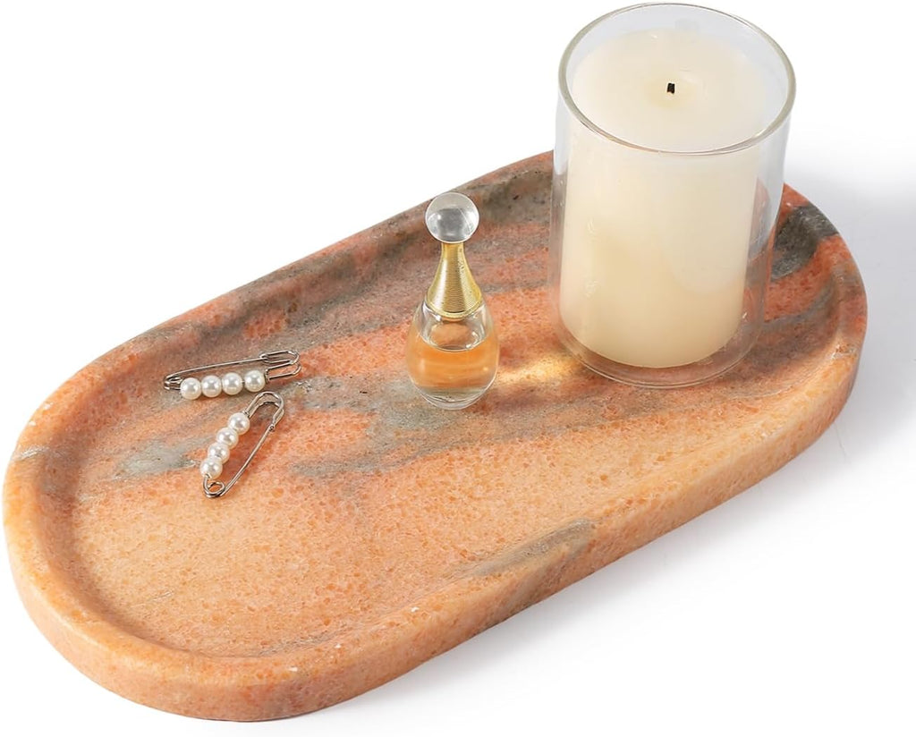 Koville Natural Marble Tray for Bathroom Countertop, Vanity Tray for Decor