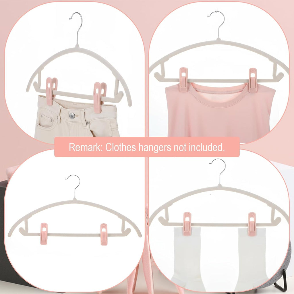 60 Pcs Light Pink Velvet Hanger Clips, Strong Flocking Finger Clips for Skirts, Pants & Scarves | Non-Slip Clip for Thin Velvet Hangers