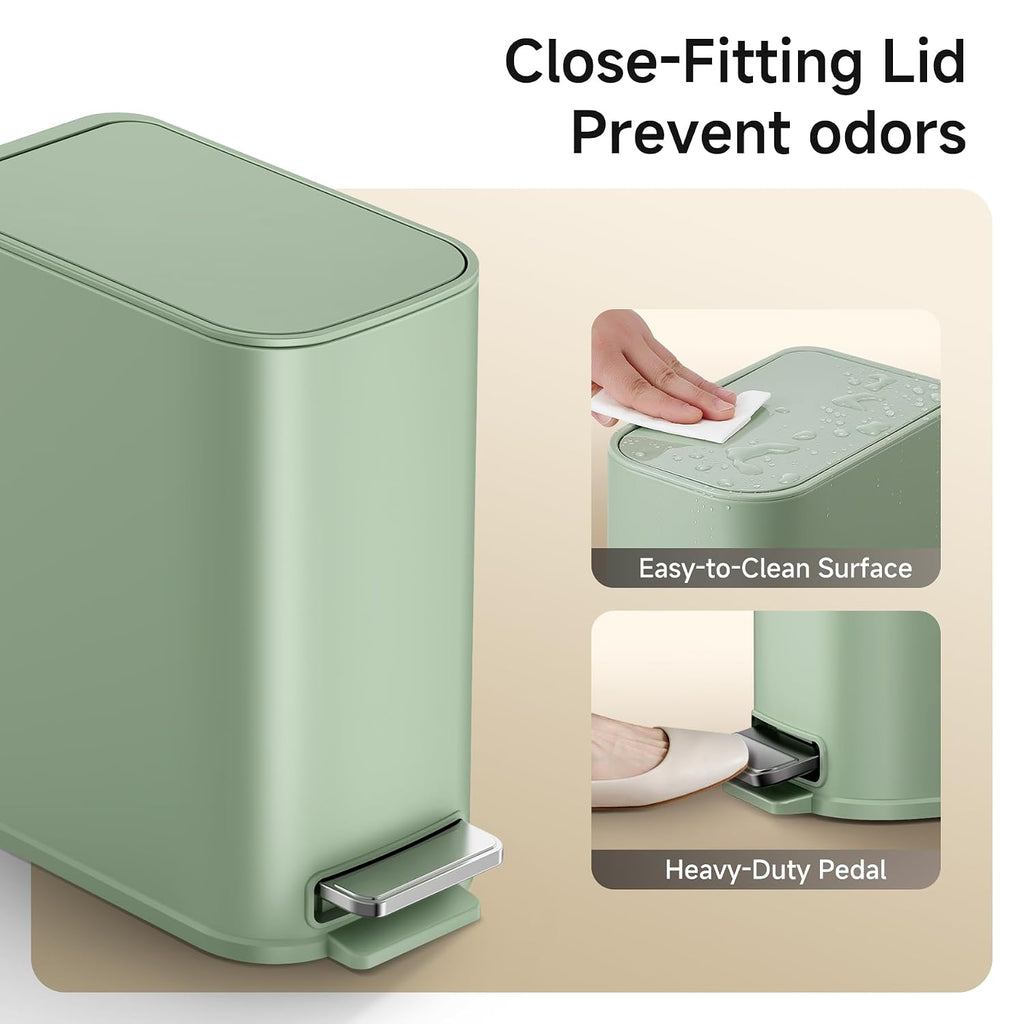 TIPGO Small Bathroom Trash Can with Lid Soft Close,1.3 Gallon, Green