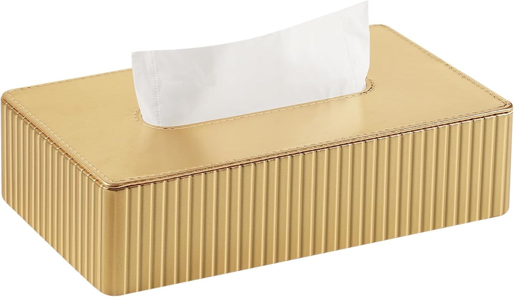 Short Tissue Box Cover, Rectangle Tissue Box Holder, Shiny Gold