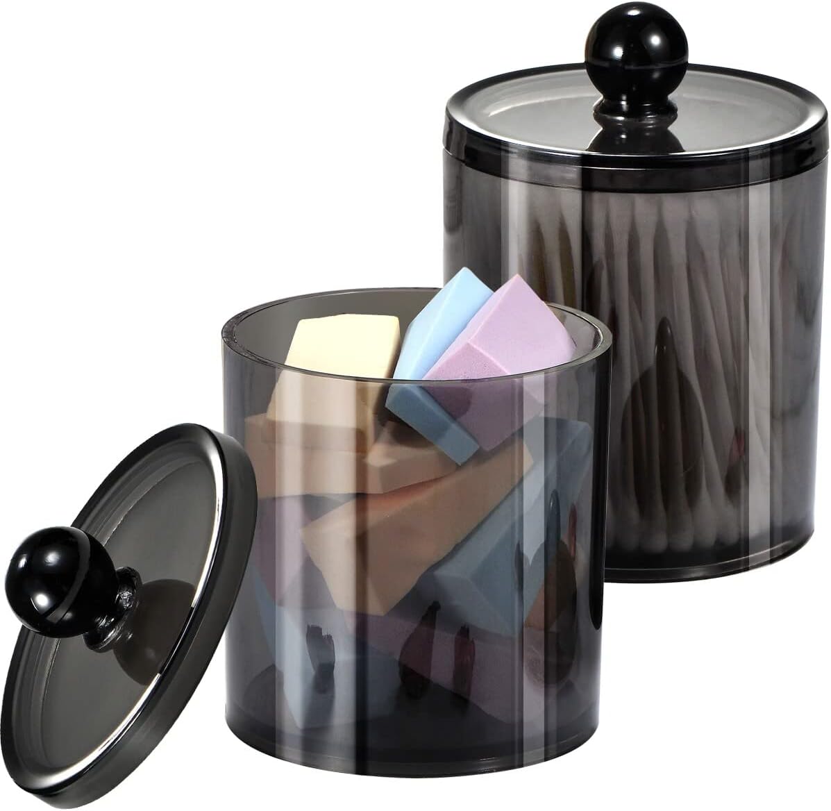 2 Pack Black Qtip Holder,Acrylic Apothecary Jars with Lids