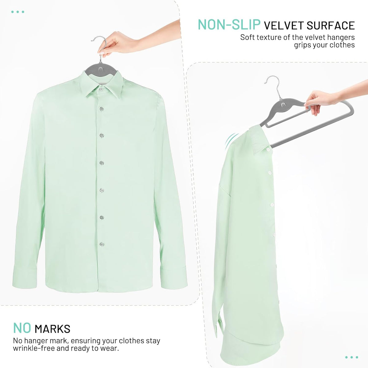 Velvet Stackable Hangers 30 Pack, Clothes Hanger Non Slip Felt with Hook
