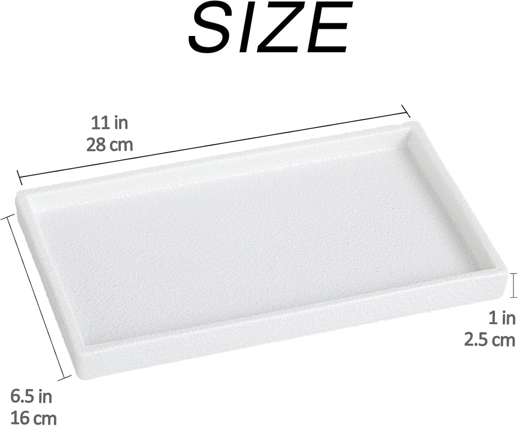 Bathroom Vanity Tray - 11'' Ceramic Rough-Textured Rectangle Countertop Tray, Heavy-Duty Organizer Plate for Perfume, Jewelry, Candles, Soap Dispenser, Kitchen Decorative Stone Trays, White