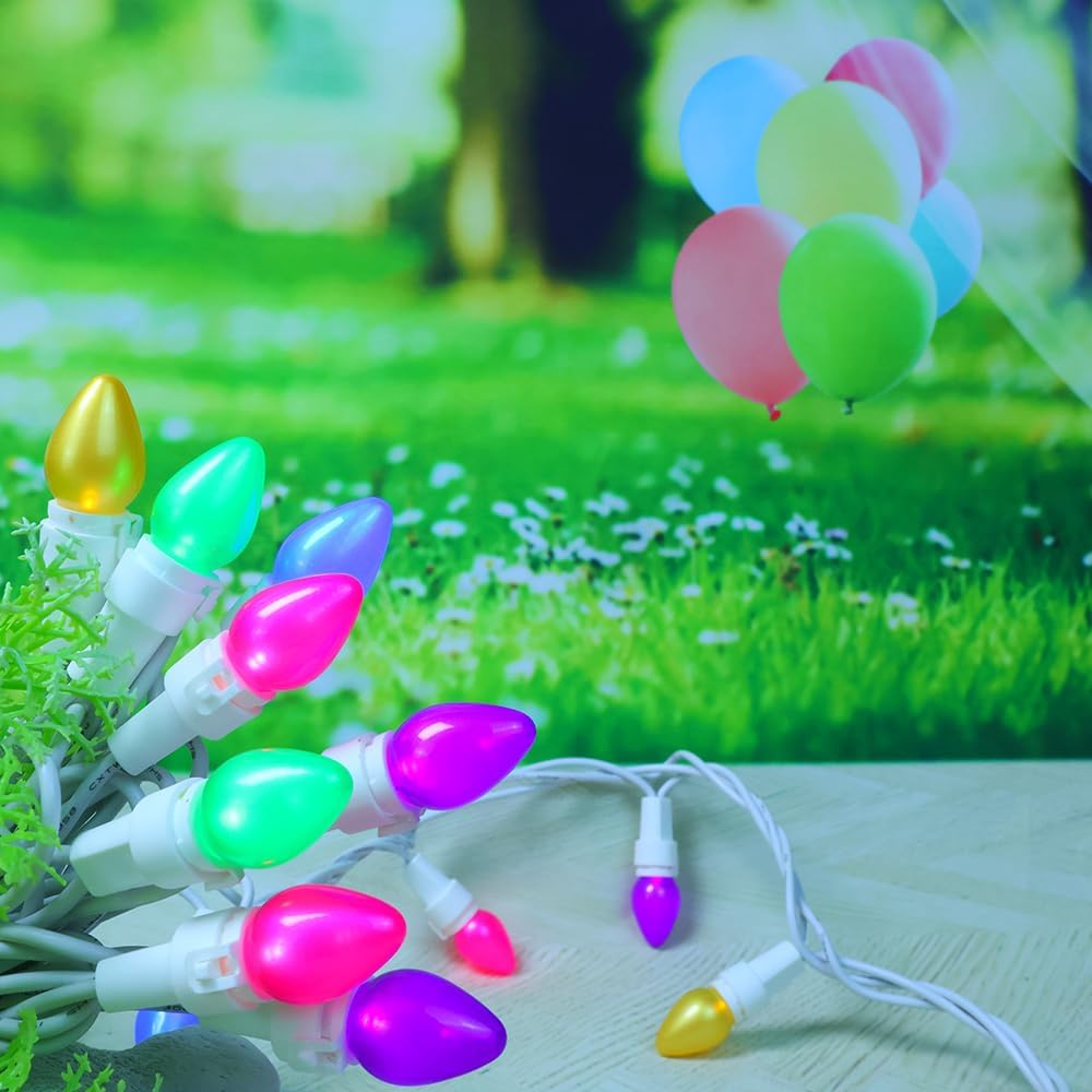 Christmas Lights LED Multi Color Glass C3 Lights 50 Count Easter Pastel Light 120V ETL Certified Connectable Indoor Outdoor String Light White Wire for Xmas Party Patio Home