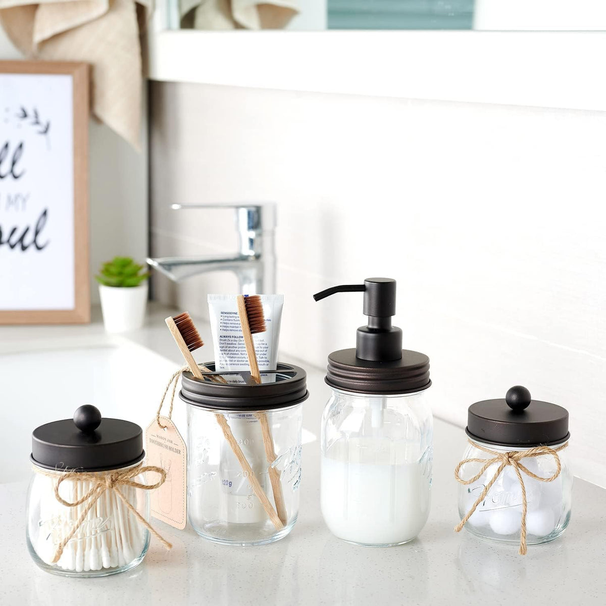 Amolliar Mason Jar Toothbrush Holder, Rustproof Stainless Steel, Bronze