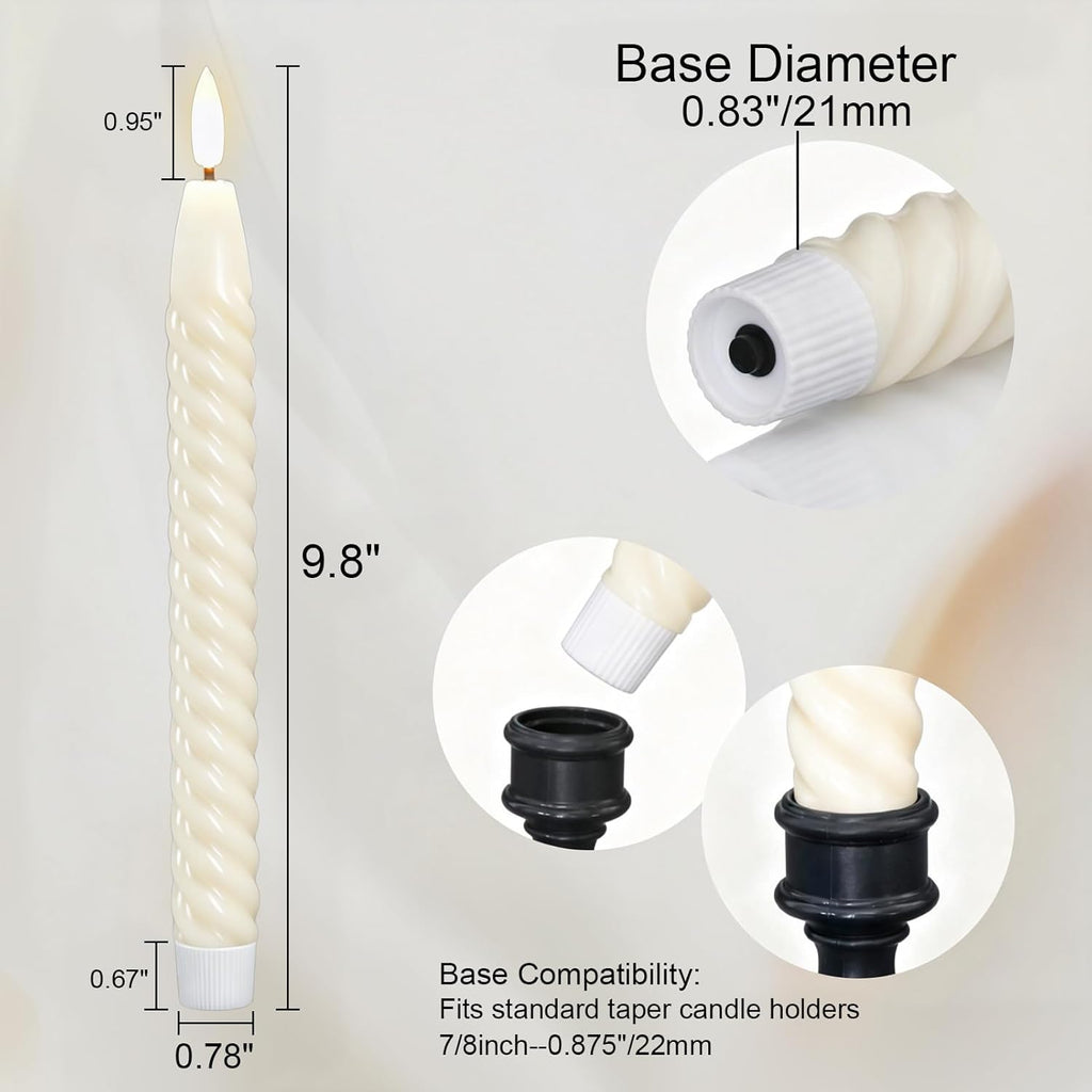 Ivory Flameless Taper Candles Flickering with Remote Timer
