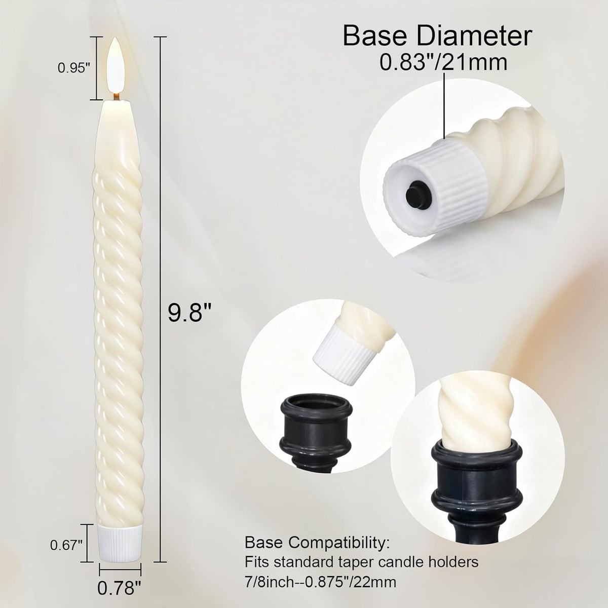 Ivory Flameless Taper Candles Flickering with Remote Timer