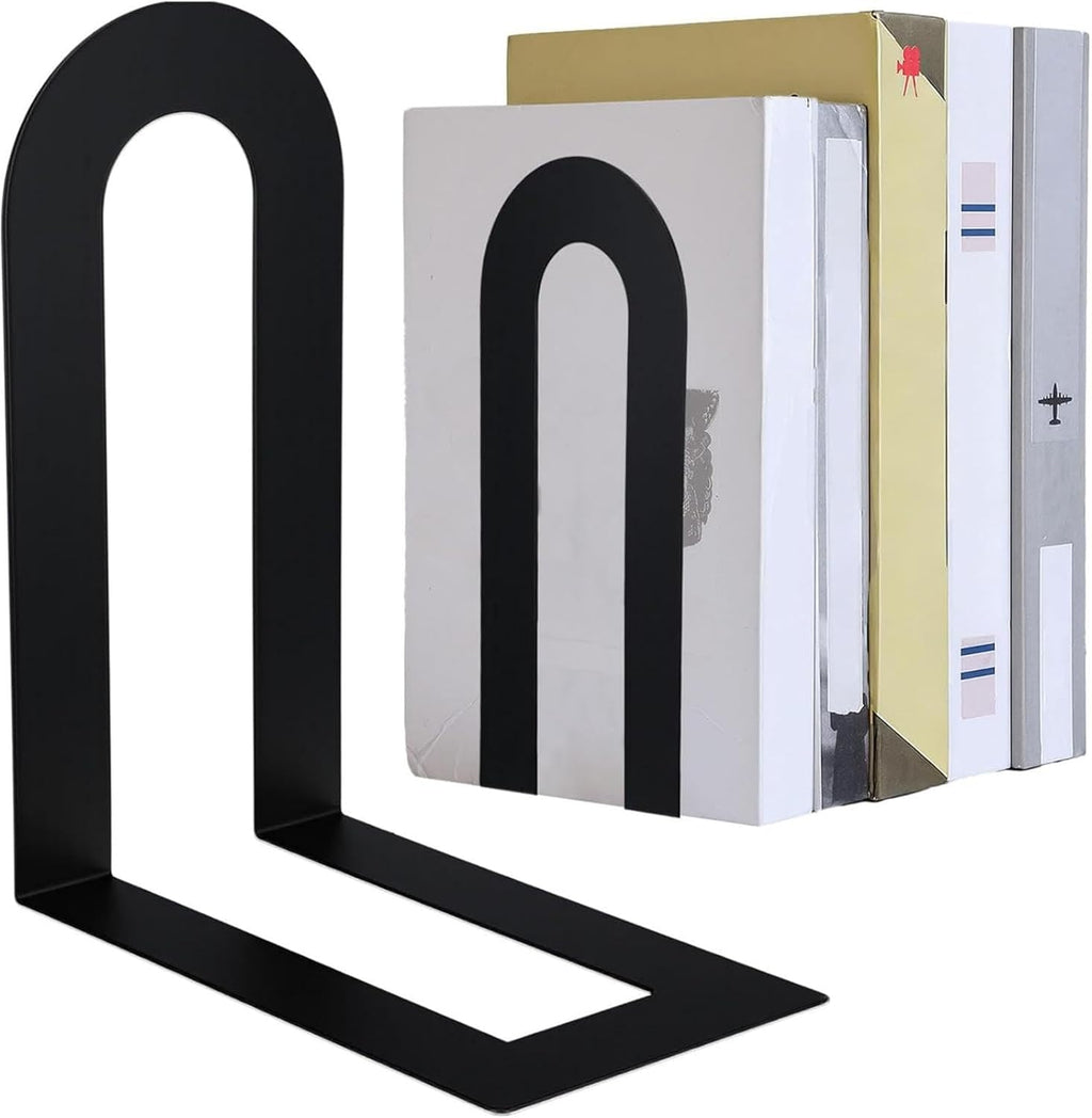Chunful 8 Pcs Black Metal BookEnds Shelves, 7.5 x 5.75 x 3.5 in