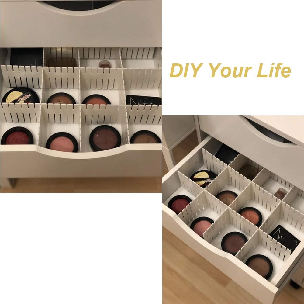 DIY Drawer Dividers, Youngine 8pcs Adjustable Drawer Storage Organizer Plastic Grid for Office Kitchen Home (White)
