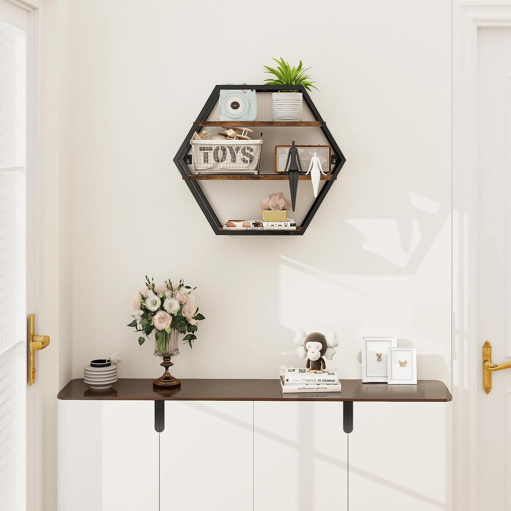 Hexagon Shelves for Wall, Decorative Hexagon Floating Shelves