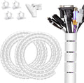 Large Cable Management White Computer Wire Sleeve Organizer Coiled Under Desk Tubes 2 PCS, 1.1 inch -5 ft EZ Spiral Cable Bundler Cover for TV Office, Pet Chew and Bite Proof Cable Protector