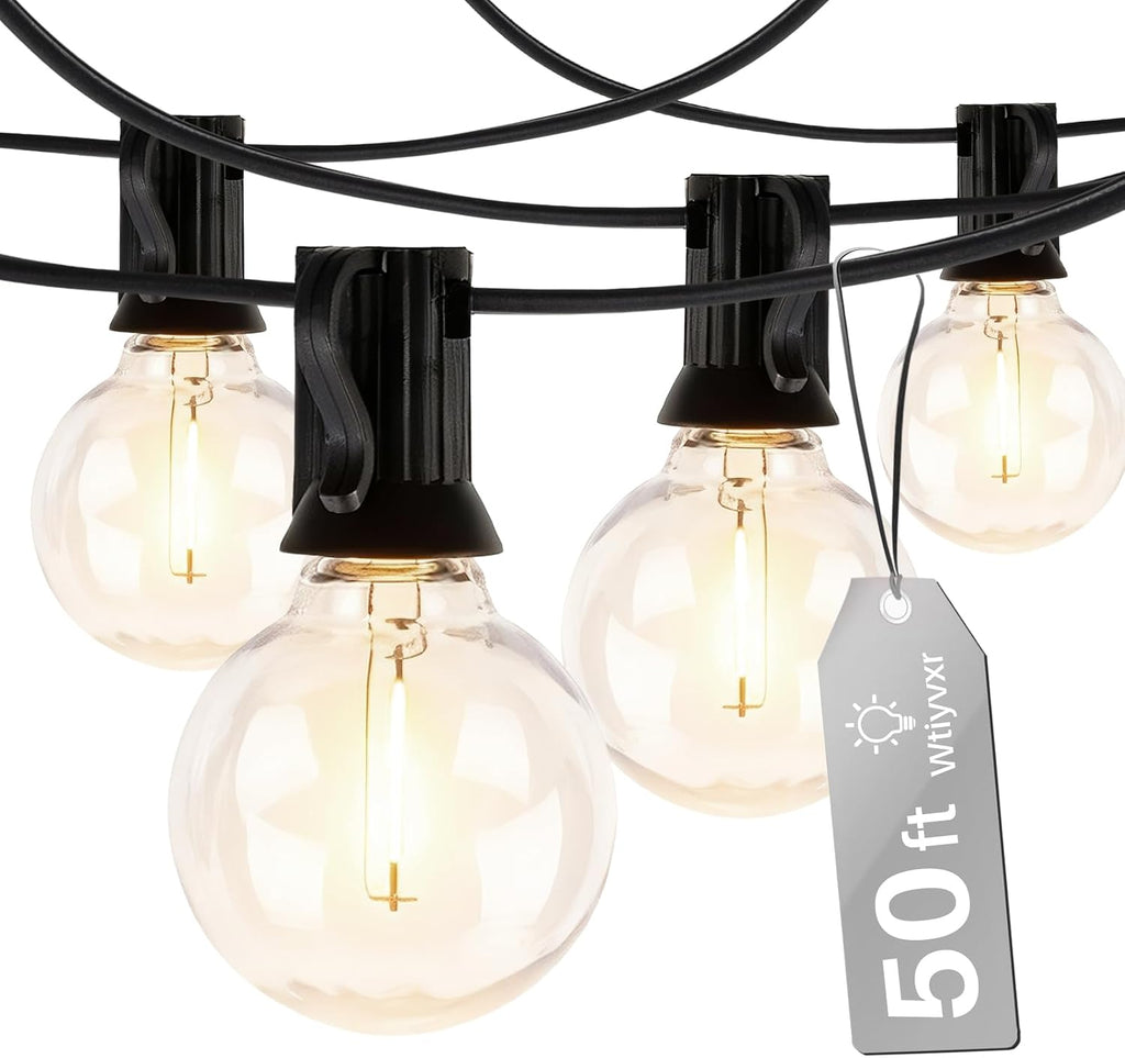50 FT 2700K Outdoor String Lights,26 Plastic Edison Bulbs, E12 Base