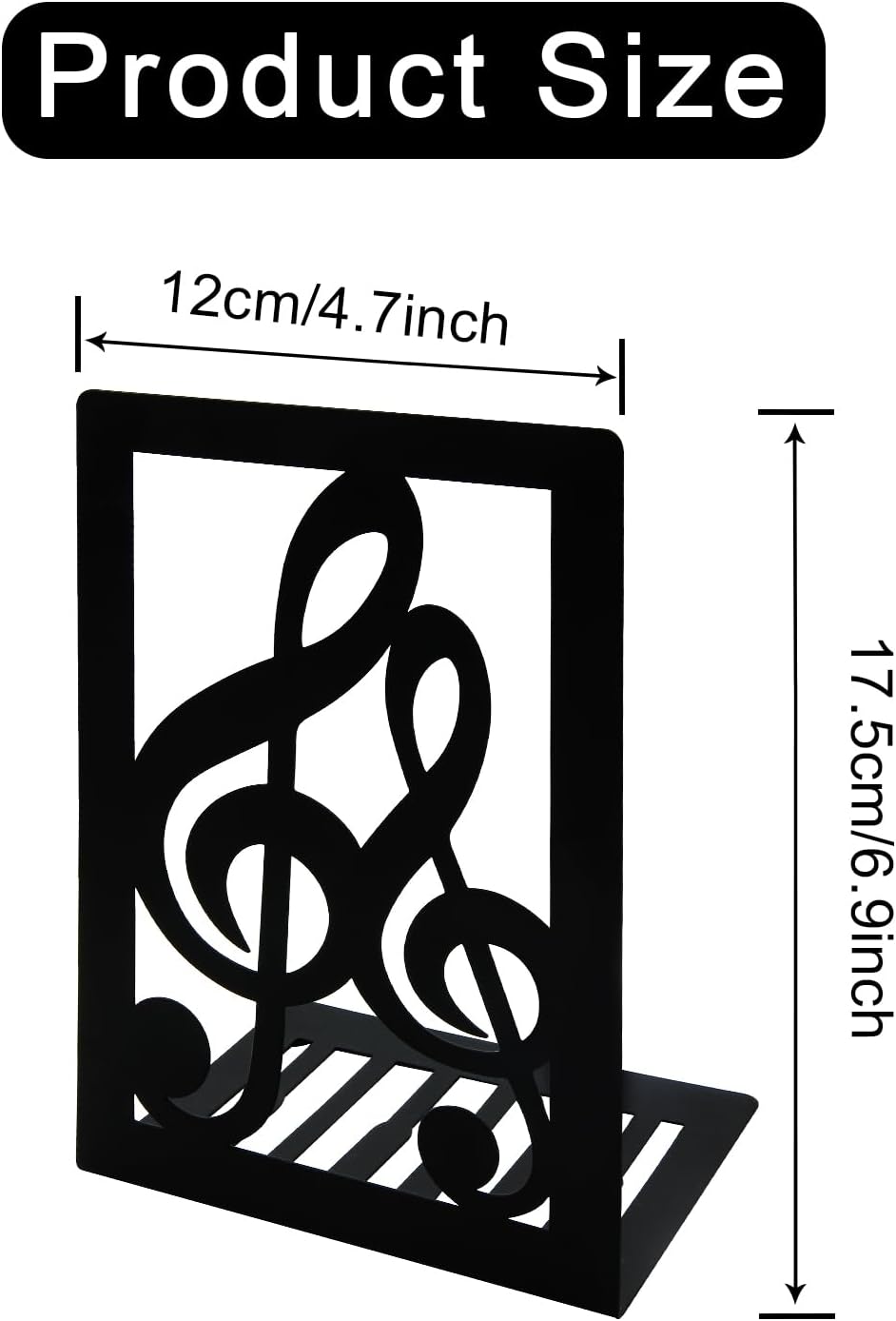 1 Pair Black Book Ends Musical Note Modern Bookends for Shelves,Metal Music Themed Book Holder Journal Book Organizer CD Holder Office Home Decorative Bookends for Back to School Student Kids Gift