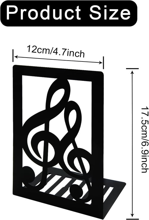 1 Pair Black Book Ends Musical Note Modern Bookends for Shelves,Metal Music Themed Book Holder Journal Book Organizer CD Holder Office Home Decorative Bookends for Back to School Student Kids Gift