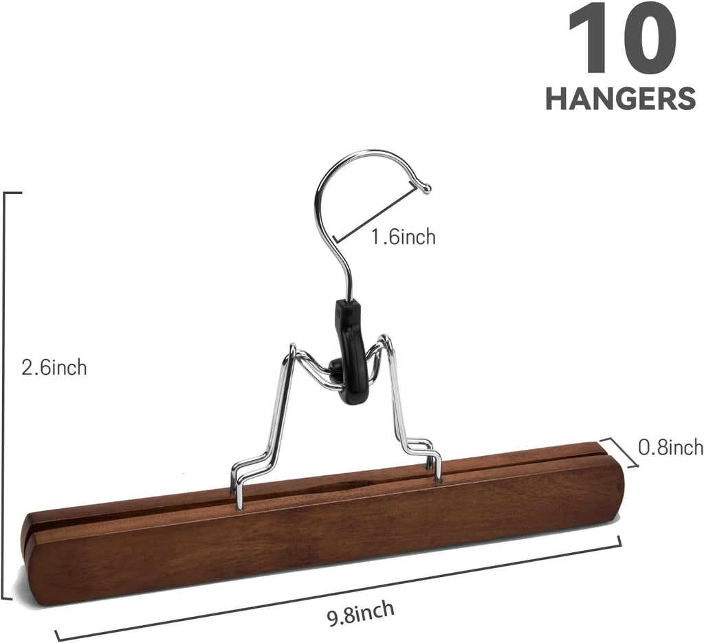 Nature Smile Wooden Pants Skirt Hangers, Smooth Finish Solid Wood Non Slip Jeans Slack Clamp Hangers Hair Extension Hangers (10 Pack Retro)…