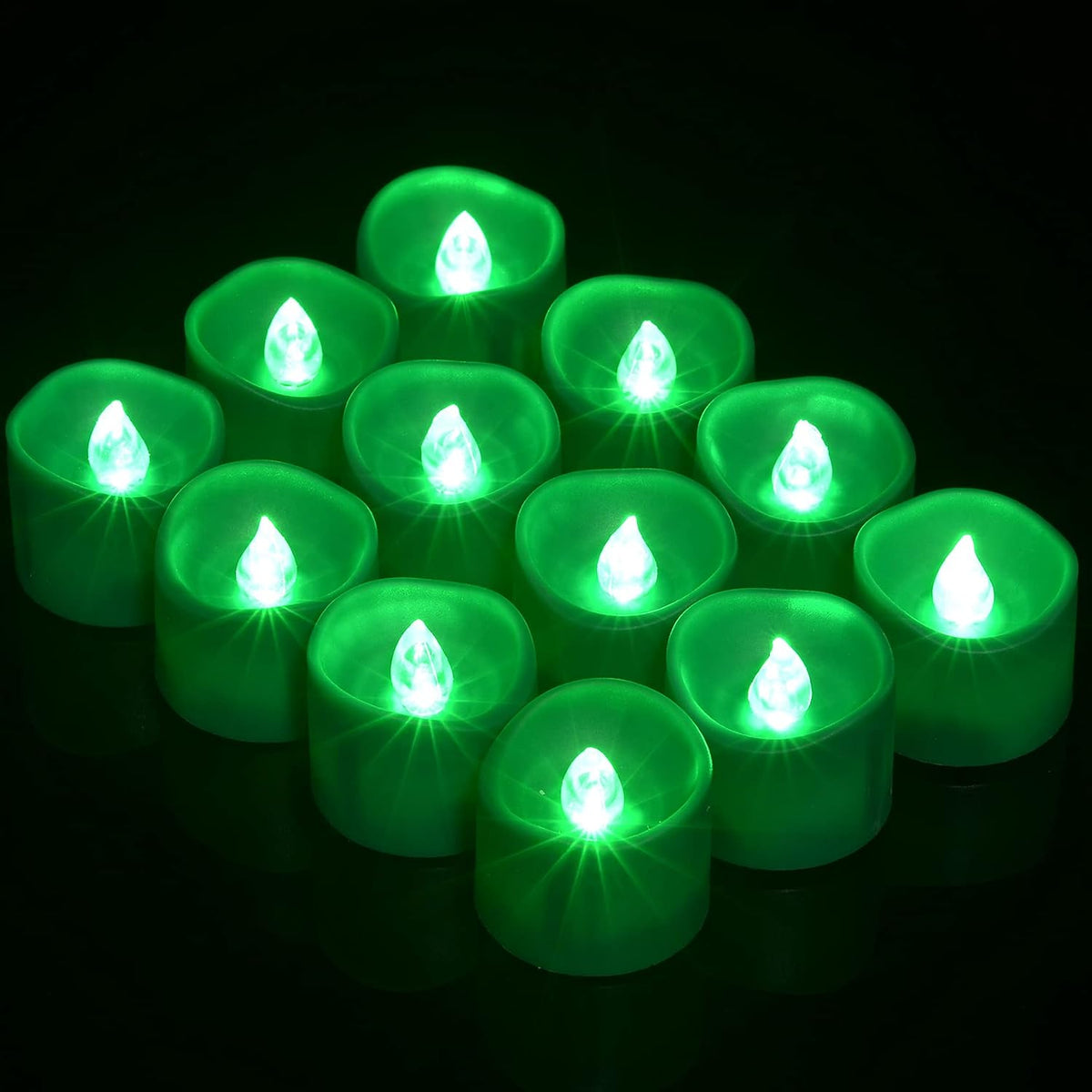 PChero Green LED Tea Lights with Timer, 12pcs