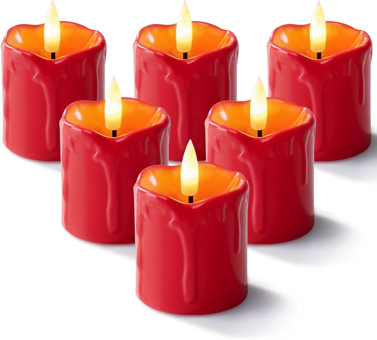 Homemory 2"x 2" Red 6 Hour Timer Flameless Votive Candles, 6 Pack