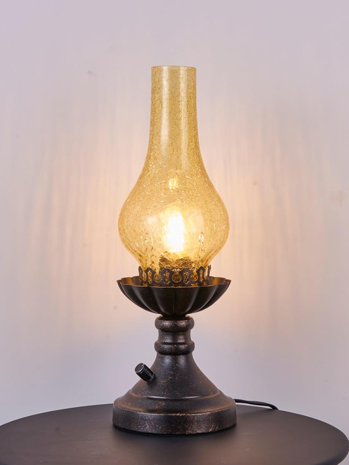 Vintage Table Lamp with Crackled Glass Shade & Rotary Knob Switch, Small Antique Desk Lamp,Lantern Rustic Farmhouse Western Victorian Bedside Decor for Bedroom,Living Room,Office