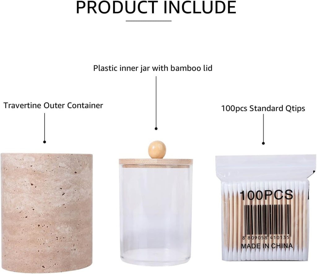 Travertine Qtip Holder Dispenser Container Bathroom Vanity Organizer