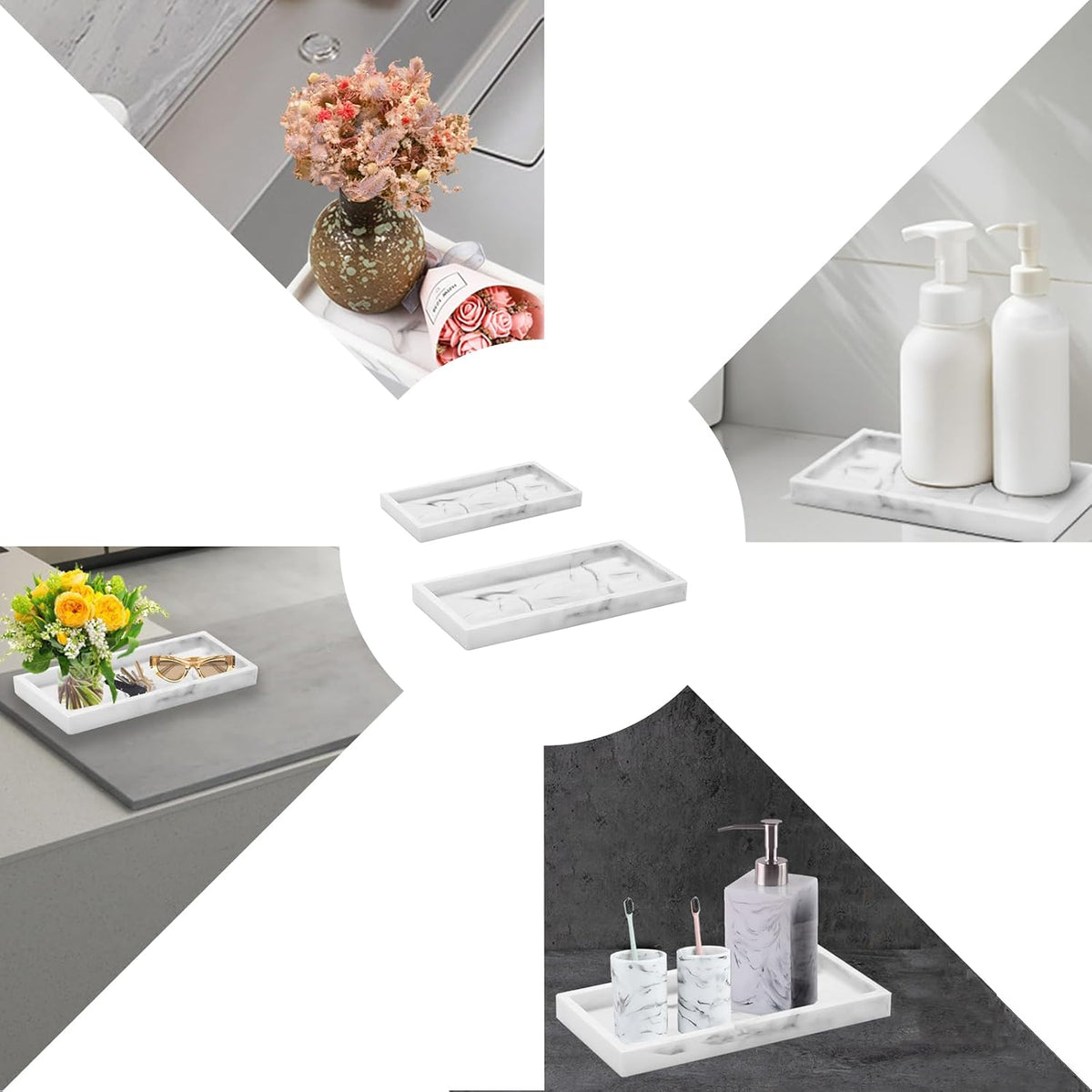 2 Pack Silicone Bathroom Vanity Tray Large 11.8" ＆ Small 7.8" Set