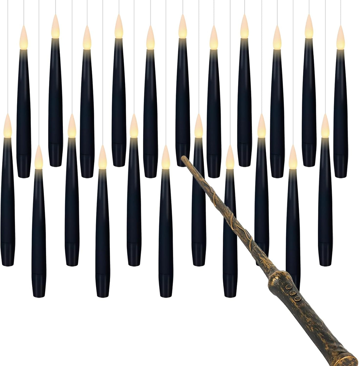 Flameless Floating Candles Wand Halloween Decorations Black 22pcs