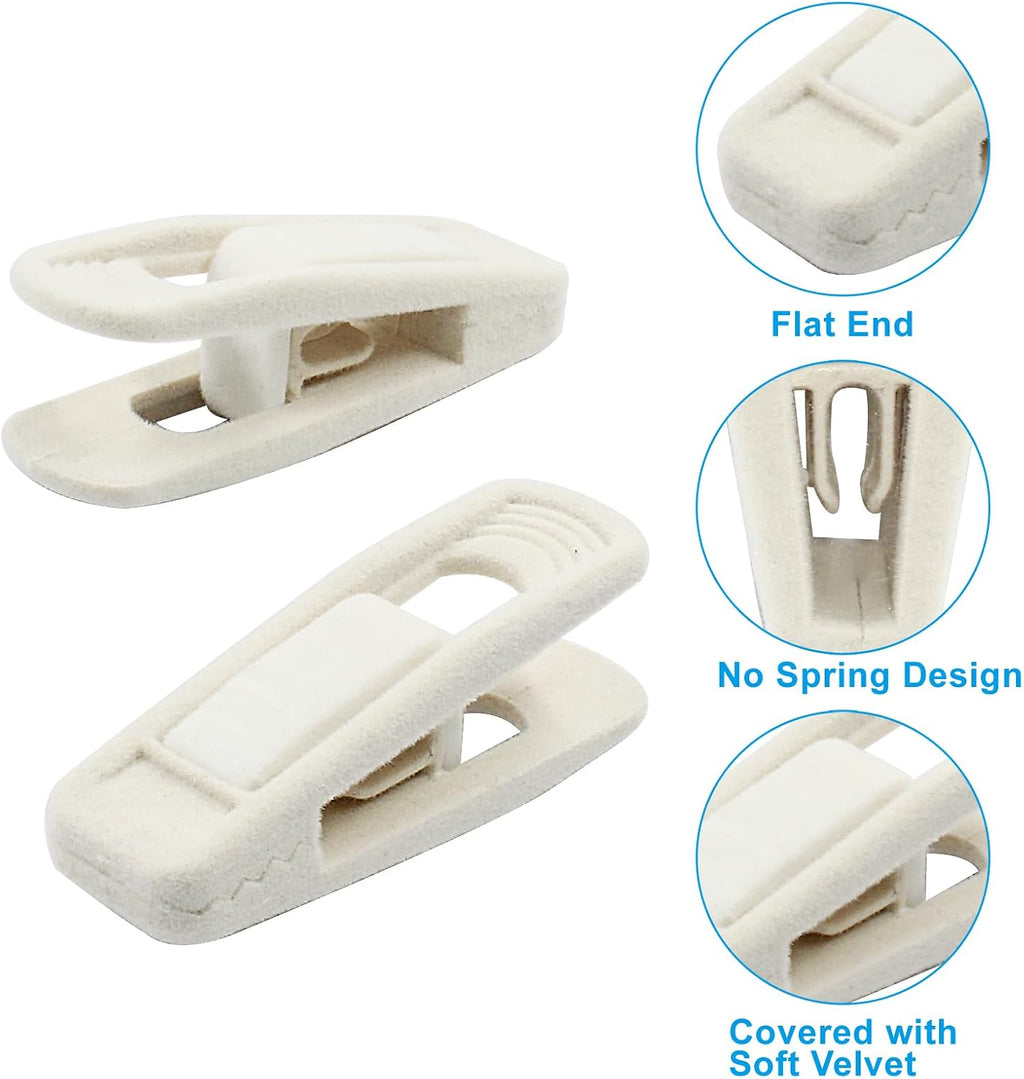 Hordion 40Pcs Ivory Velvet Hanger Clips, Strong Finger Clip Pants Hangers