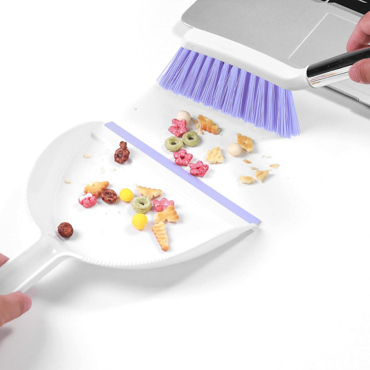 NACENA Mini Broom and Dustpan Set,Small Dust Pan and Brush Set,Light&Purple