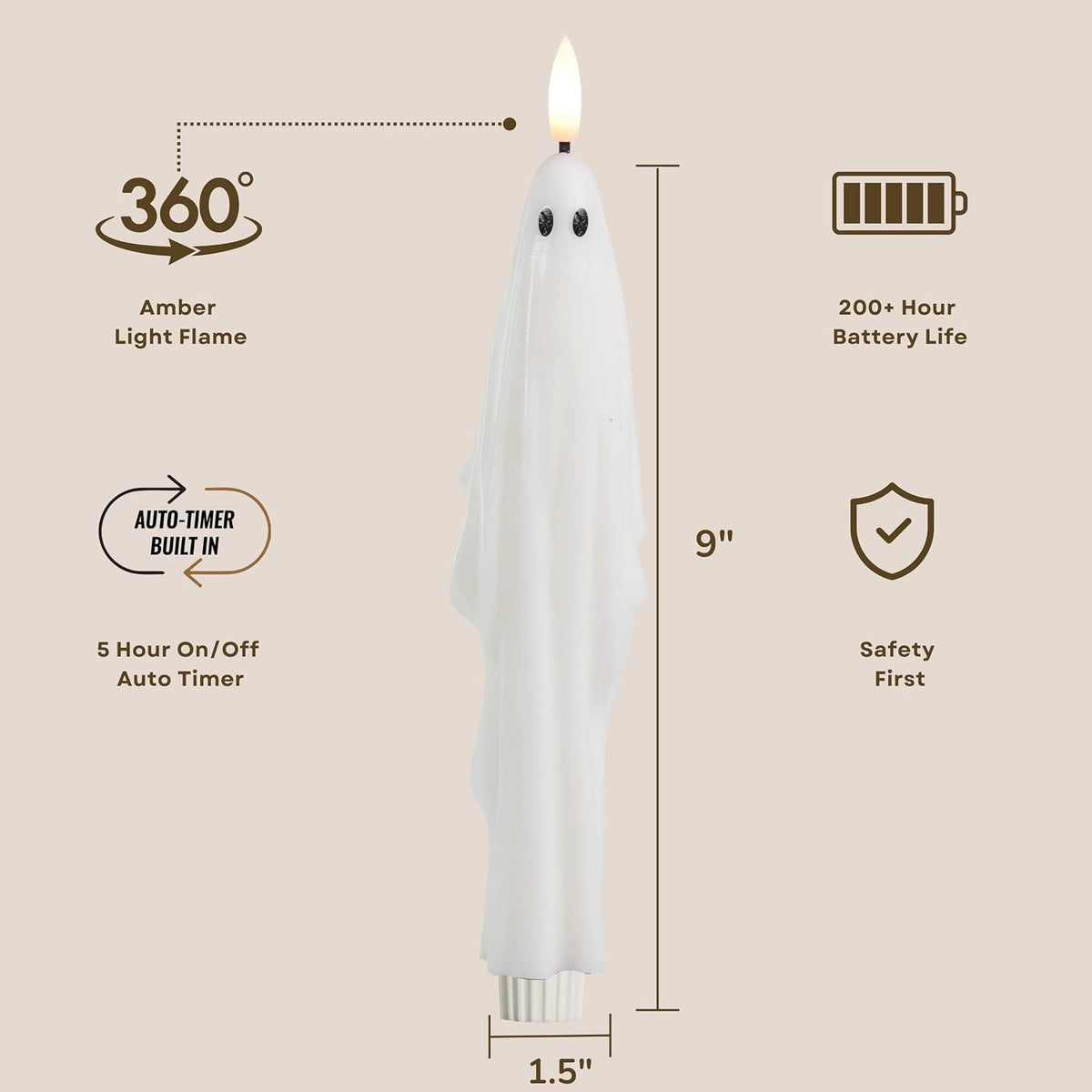 LumiPur Signature Collection Natural Glow Flickering Flameless LED Wax Taper Candle 1" x 9" (Ghosts - White, 2-Pack)