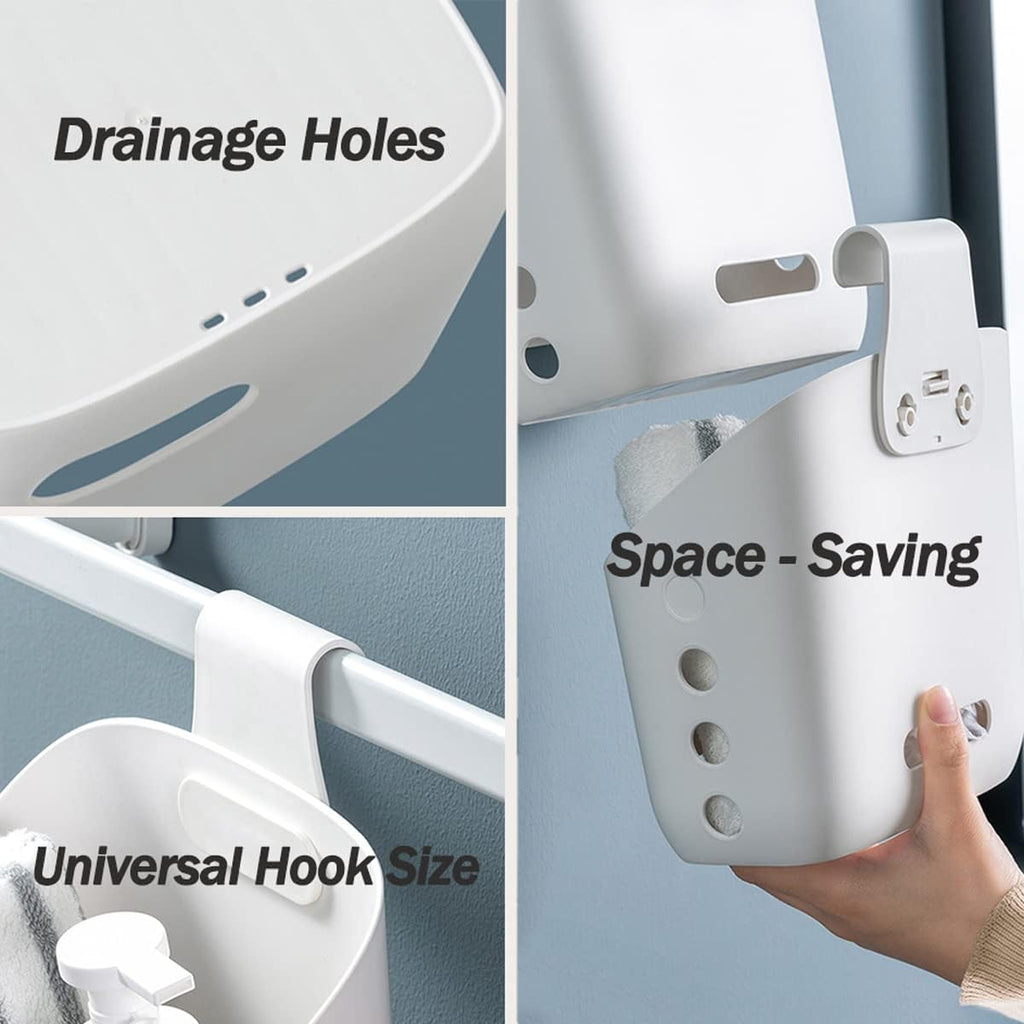 3 Pcs Shower Basket Hanging Caddy, Portable Walll Storage Organizer with Hooks for Bathroom Kithcen Dorm College, White