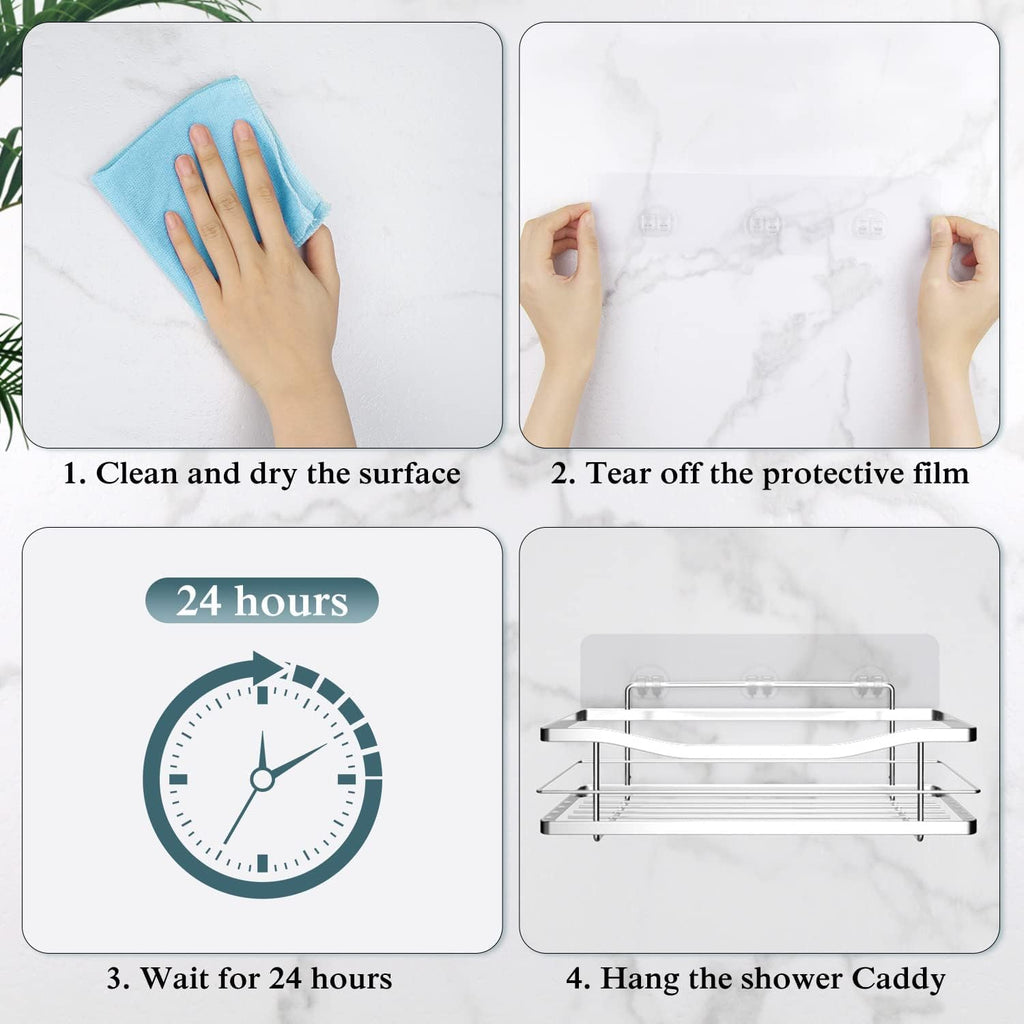 EAGMAK 2 Pack Transparent Shower Caddy Adhesive for Replacement, No Drilling , Soap Holder, Bathroom Storage Shelves and Kitchen Racks