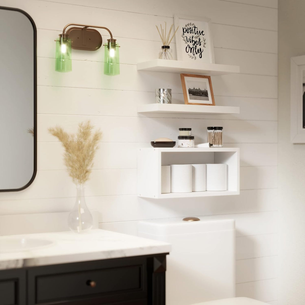 RICHER HOUSE 3-Set White Floating Wall Shelves, Bathroom Shelf Over Toilet
