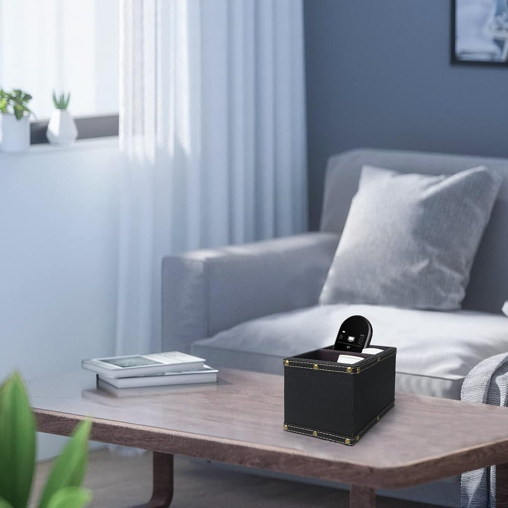 DreamsEden 2 Slots Wood Remote Control Holder Storage Box (Black)